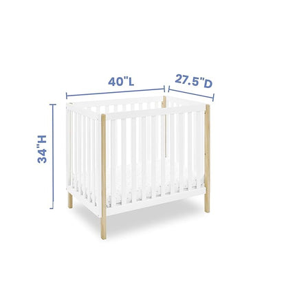 Delta Children Gio Mini Crib with 2.75" Mattress Included, Bianca White/Natural - LeafyLoom