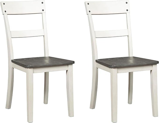 Signature Design by Ashley Nelling Modern Farmhouse 18" Weathered Dining Chair, Set of 2, White & Dark Brown - LeafyLoom