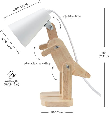 Globe Electric 56107 Terry Dinosaur 10" Wooden Desk Lamp, White Shade, in-Line On/Off Rocker Switch - LeafyLoom