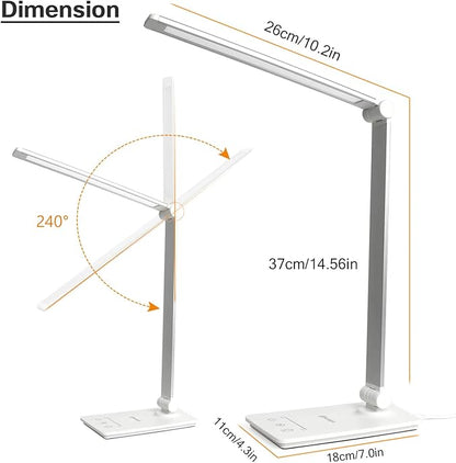 Desk Lamp, Desk Light, Dimmable Table Lamp, 7W, 5 Color Modes, 6 Brightness Levels, Touch Control, Memory Function, LED Foldable Led Lamp for Reading, Working, Office, Study (Silver) - LeafyLoom