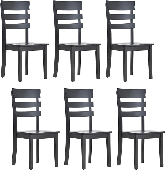 COLAMY Wooden Dining Chairs Set of 6, Ladder High Back Kitchen Side Chair, Farmhouse Armless Dining Room Chairs with Adjustable Foot Pegs, Black - LeafyLoom