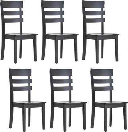 COLAMY Wooden Dining Chairs Set of 6, Ladder High Back Kitchen Side Chair, Farmhouse Armless Dining Room Chairs with Adjustable Foot Pegs, Black - LeafyLoom