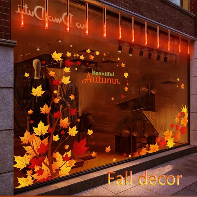 Halloween Decorations Outside, Kwaiffeo Waterproof Orange Meteor Shower Lights for Halloween Decorations Outdoor, 8-Tube Falling Rain Lights for Fall Decor Autumn Decoration Thanksgiving Yard, UL Plug Kwaiffeo