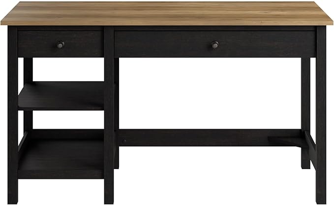 Bush Furniture Mayfield 54W Computer Desk with Shelves in Vintage Black and Reclaimed Pine| Table and Storage for Home Office Workspace - LeafyLoom