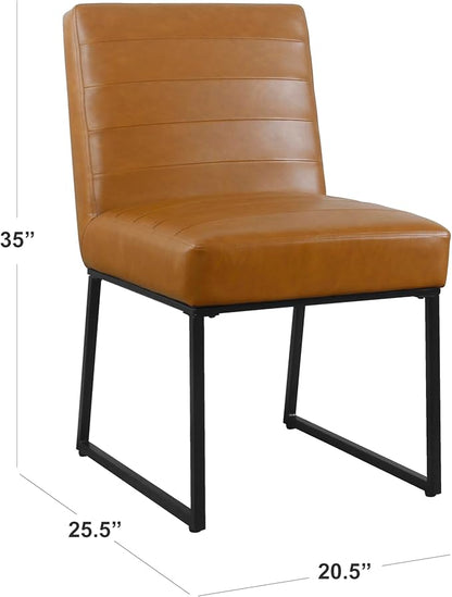 HomePop Home Décor | Single Pack Channeled Metal Dining Chair, Brown Faux Leather - LeafyLoom