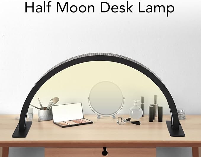 Dioche Half Moon LED Desk Lamp, 25W Black 3000K‑6000K Rhinestone Half Moon Desktop LED Lamp for Nail Art, Tattoo 100‑240V (US Plug) - LeafyLoom