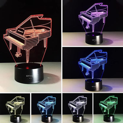 VELAN 3D Visual Lamp Piano Musical Instruments Best Bithday Gift Acrylic Table Night Light Furniture Decorative Illusion Colorful 7 Color Change Household Desk Accessories - LeafyLoom