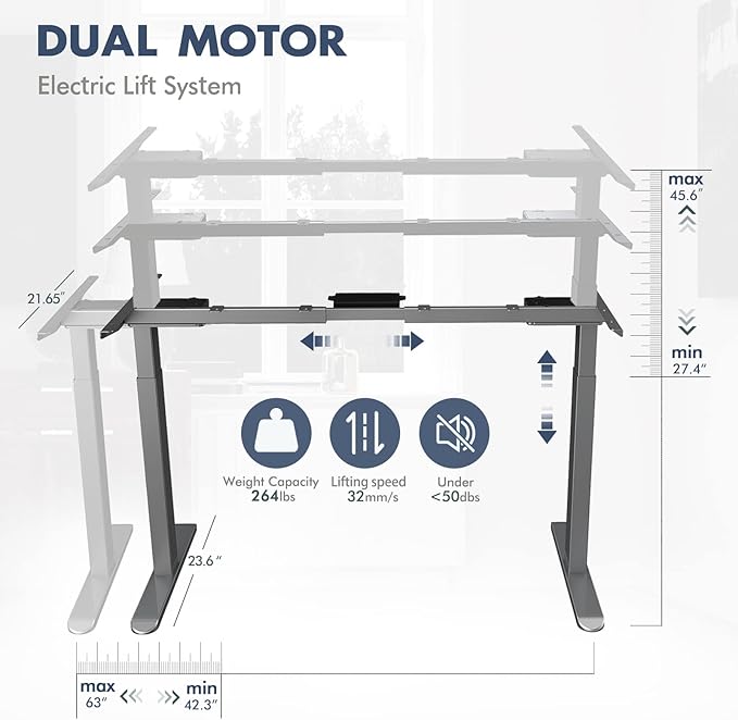 AIMEZ0 Dual Motor Electric Sit Stand Desk Standing Desk Frame Adjustable Height 27.4-45.6 inches DIY Motorized Computer Desk for Home and Office Gray (Frame Only) - LeafyLoom