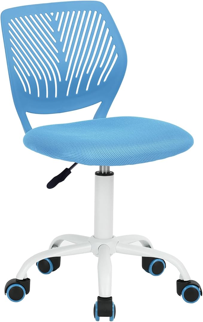 FurnitureR Desk Chair Small Study Chairs Armless for Child Kids Teens, Swivel Rolling Lightweight Task Chair with Wheels and Mesh Padded Cushion, Blue - LeafyLoom