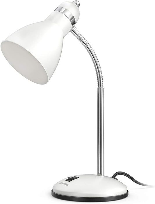 LEPOWER Metal Desk Lamp, Adjustable Goose Neck Table Lamp, Eye-Caring Study Desk Lamps for Bedroom, Study Room and Office (White) - LeafyLoom