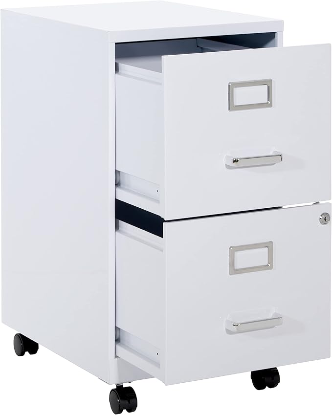 OSP Home Furnishings 2 Drawer Mobile Locking Metal File Cabinet, White - LeafyLoom