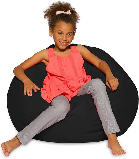 Posh Creations Bean Bag Chair for Kids, Teens, and Adults Includes Removable and Machine Washable Cover, Solid Black, 38in - Large - LeafyLoom