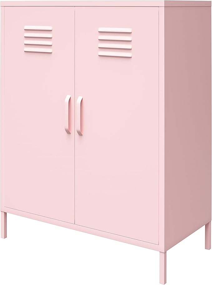 Novogratz Cache 2 Door Metal Locker Storage Cabinet, Bashful Pink - LeafyLoom