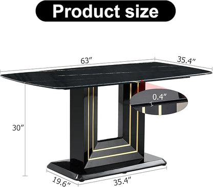 NicBex Dining Table Black Imitation Marble Pattern Desktop Black MDF Table Legs Gold Lines Black Base Suitable for Kitchen and Living Room, Black - LeafyLoom