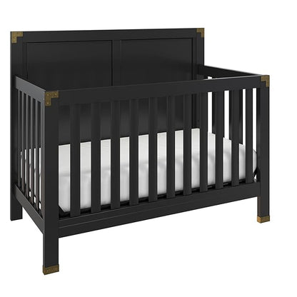 Baby Relax Miles 5-in-1 Convertible Crib, Solid Pine Wood, Black - LeafyLoom