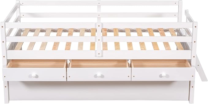 Merax Twin Modern Wood Daybed with Trundle Bed and Drawers Sofa Bed Frame for kids Boys Girls/No Box Spring Needed White - LeafyLoom