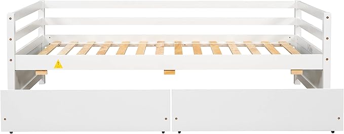 Twin Daybed with 2 Storage Drawers,Pinewood Twin Size Daybed Frame with Guardrail,for Boys/Girls/Teens Bedroom, Easy to Assemble, No Box Spring Needed,White - LeafyLoom