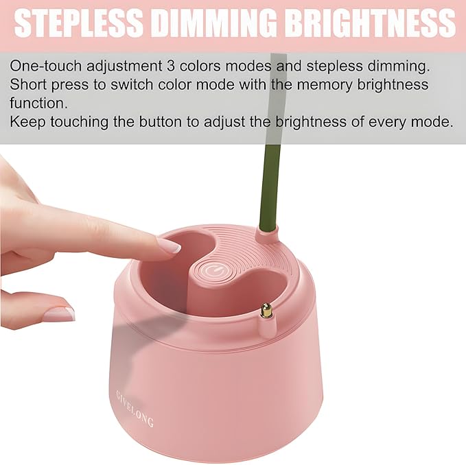 Cute LED Desk Lamp Kawaii Desk Accessories, Flower Bird Table lamp USB Rechargeable, 3 Color Modes, Stepless Dimming, Touch-Sensitive Switch Kawaii Room Decor Lamp, Eye Caring Reading Lamp (Pink) - LeafyLoom