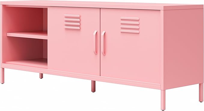 Novogratz Cache Metal Locker-Style TV Stand for TVs up to 65", Bashful Pink - LeafyLoom