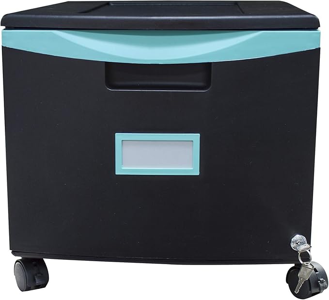 Storex 61270A01C File Cabinet, 1-Pack, Black/Teal - LeafyLoom