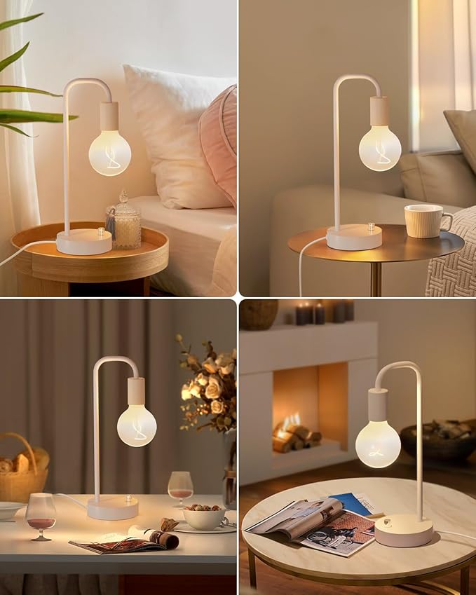 Industrial Small Table Lamp for Bedroom, Fully Dimmable Modern Beside Lamps with 2700K Warm Light Bulb for Kids Reading, White Nightstand Lamps for Living Room, Dorm,Home Office - LeafyLoom