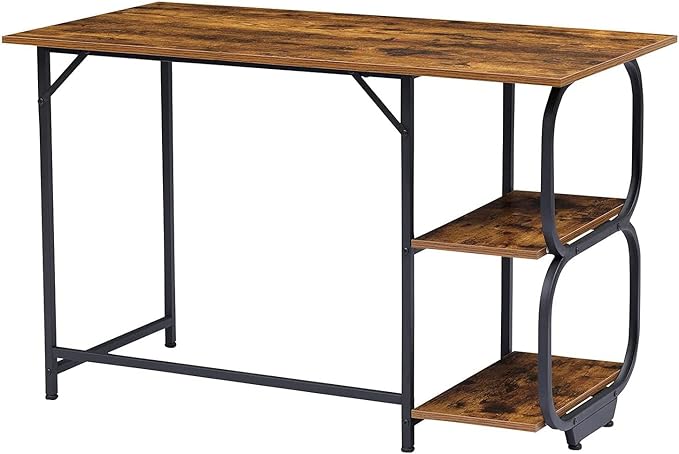 Anivia Writing Computer Home Office Desk with 2 Storage Shelves on Left or Right Side, Industrial Simple Style Wood Table Metal PC Laptop Notebook, 47", Rustic Brown + Black Frame - LeafyLoom