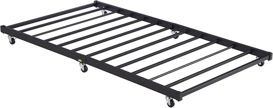 VECELO Twin Trundle Bed Frame Only/Roll Out/Enhanced & Up-Graded Metal Slats Support, Black - LeafyLoom