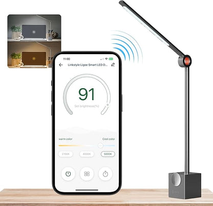 LINKSTYLE Ligoe Smart Desk Lamp for Home Office, Minimalist Premium Design LED Desk Lights for Reading, Table Lamp for Bedroom Bedside Night Stand, APP Controls, Adjustable Settings, Eye Protection - LeafyLoom