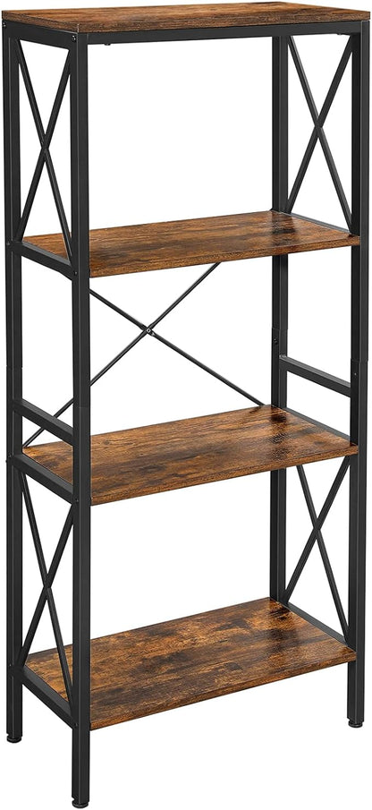 VASAGLE DAINTREE Bookshelf, Kitchen Shelf, Free Standing Shelf, Ladder Rack with 4 Open Shelves, for Kitchen, Office, Stable Steel Frame - LeafyLoom