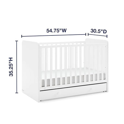 GAP babyGap Graham 4-in-1 Convertible Crib with Storage Drawer - Greenguard Gold Certified, Bianca White - LeafyLoom