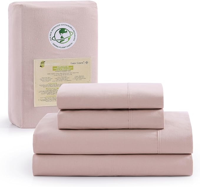 LANE LINEN 100% Organic Cotton Sepia Rose Full Sheets Set 4-Piece Pure Long Staple Percale Weave Bedding for Bed Breathable Fits Mattress Upto 15" Deep - LeafyLoom