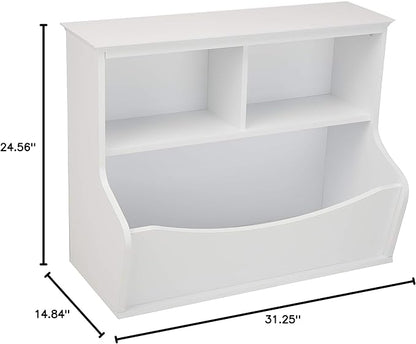 Amazon Basics Children's Multi-Functional 3 Shelf Bookcase and Toy Storage Bin, White, 14.84" D x 31.25" W x 24.56" H - LeafyLoom