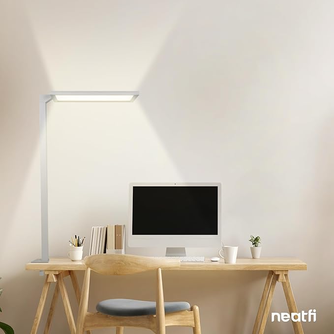 Neatfi 7000 High-Lumens Premium LED Desk Lamp - Touch Controlled, Clamp-on, UltraBright, 4000K Color Temperature, 70W Dimmable Light, Adjustable Head for Home Office and Study (25 Inches, Gray) - LeafyLoom