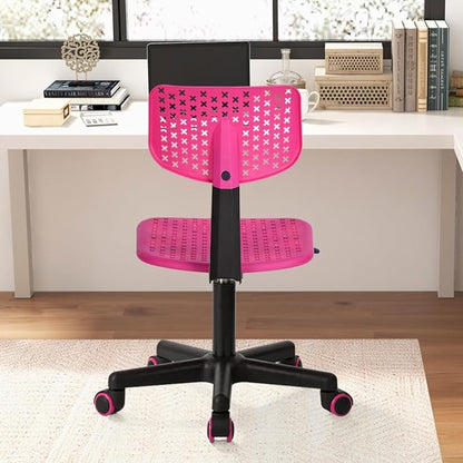 Desk Chair Armless Cute Office Chair, Low Back Rolling Home Office Task Chair Adjustable Swivel Study Chair for Girls Teens Adults Children Kids, Pink - LeafyLoom