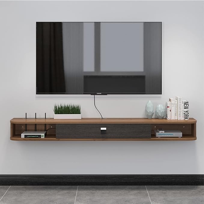 Pmnianhua Floating TV Shelf, 78'' Wall Mounted TV Stand Floating TV Console Media Entertainment Under TV Shelf for Bedroom Livingroom (Walnut) - LeafyLoom