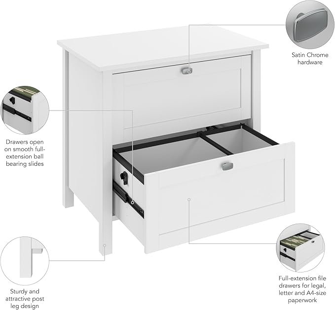 Bush Furniture Broadview 2 Drawer Lateral File Cabinet in Pure White - LeafyLoom