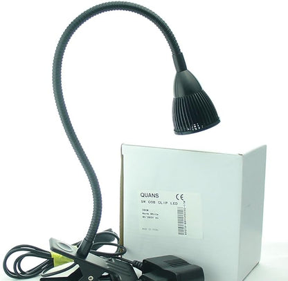 5W Clip on Clamp Gooseneck COB LED Desk Table Light lamp Cool White 19inch Neck Black - LeafyLoom