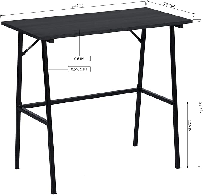 FurnitureR Home Office Computer Desk, Compact Writing Desk Study Desk with Metal Frame for Apartment, Dorm, Bedroom, Small Space (39.4 Inch, Black) - LeafyLoom