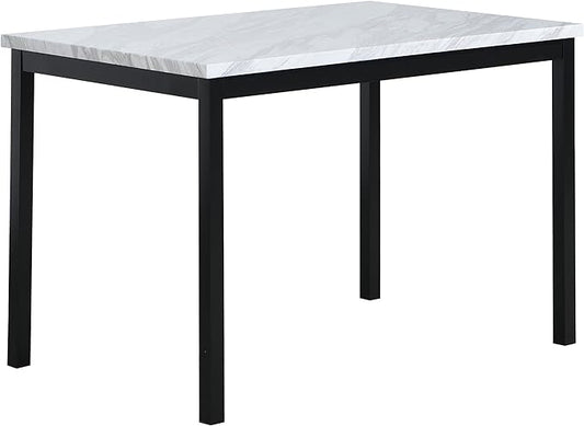 Roundhill Furniture Noyes Metal Dining Table with Laminated Faux Marble Top, 28.50 x 45.00 x 30.00 Inches, Off-white - LeafyLoom