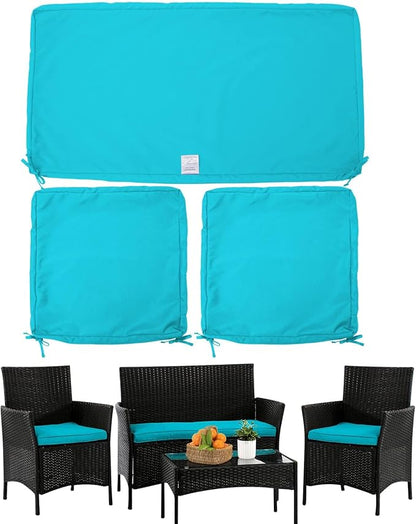 ClawsCover 3Pack Outdoor Seat Cushions Replacement Covers Fit for 4 Pieces Wicker Rattan Furniture Patio Conversation Set Loveseat Chair,38x19x2,19x19x2,Turquoise-Large (Include Cover Only) - LeafyLoom