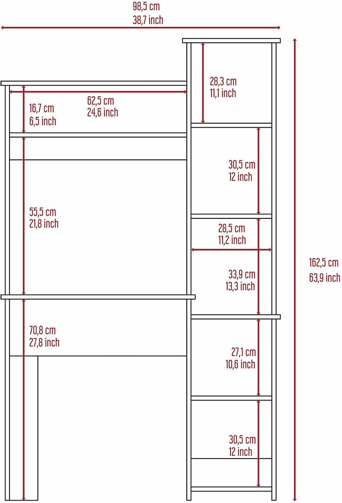 NicBex Laik-DW-00076-DX Desks, 38.7" W x 17.8" D x 63.9" H, White - LeafyLoom