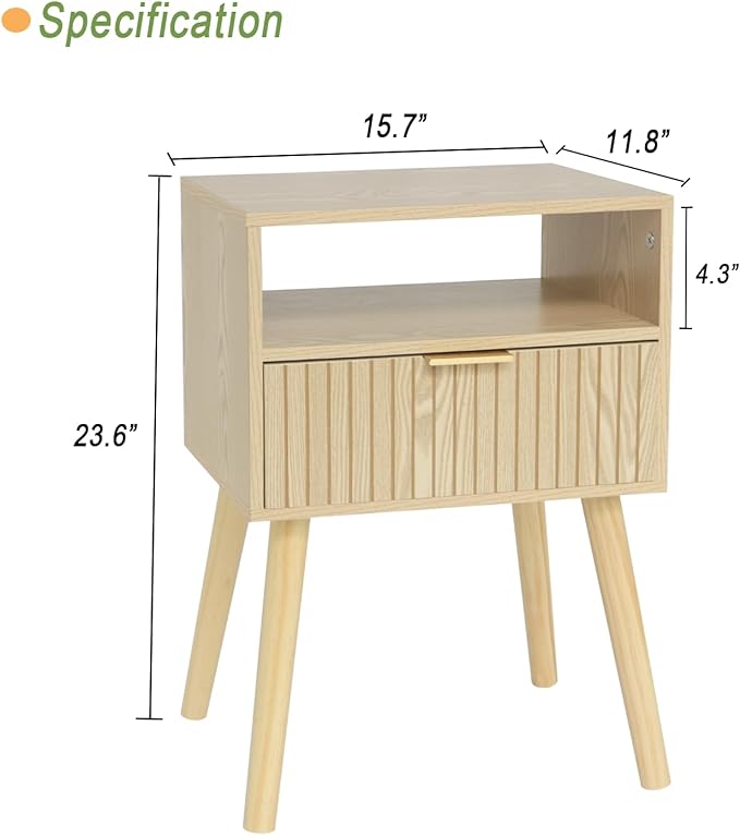 MaxSmeo Small Nightstand Wood Bedside Table with Drawer, Modern End Table for Bedroom and Small Spaces, Solid Wood Legs, Easy Assembly, Natural - LeafyLoom