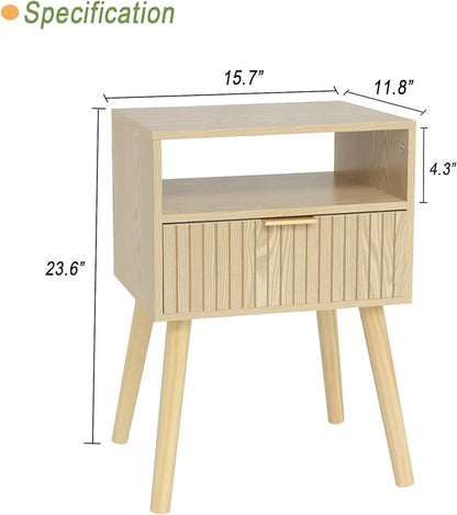 MaxSmeo Small Nightstand Wood Bedside Table with Drawer, Modern End Table for Bedroom and Small Spaces, Solid Wood Legs, Easy Assembly, Natural - LeafyLoom