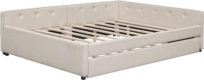 Wood House Bed with 2 Twin Solid Bed,L Structure Bedroom Platform Bed Frame W/Fence and Slatted Frame,No Box Spring Required,for Kids Teens Boy Girl,White - LeafyLoom