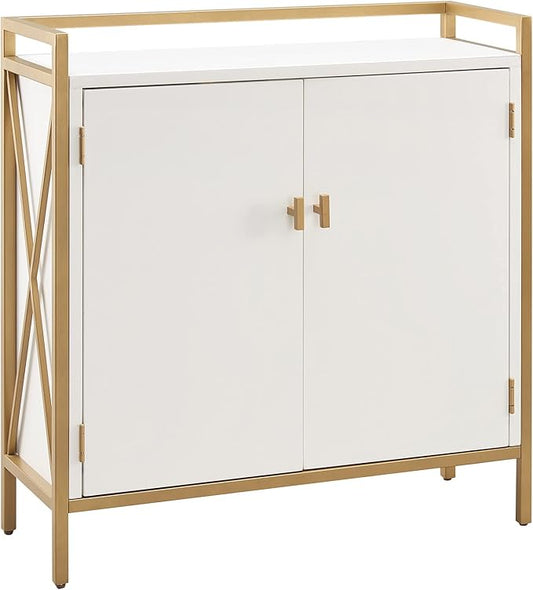 Leick Home 9200-WTGL Claudette Mixed Metal and Wood Foyer Hall Cabinet, White/gold - LeafyLoom