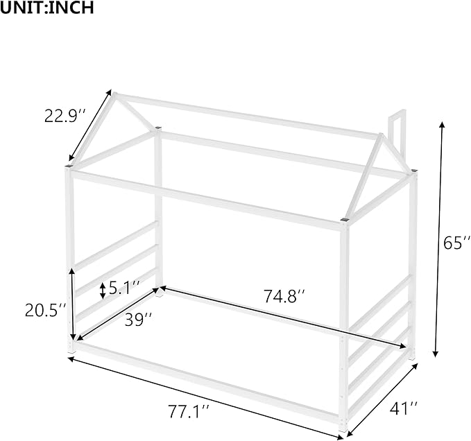 Bellemave Twin Size Montessori Floor Bed for Kids,Floor Bed with Roof, House Bed for Boys Girls,Metal House Shape Platform Bed Twin,White - LeafyLoom