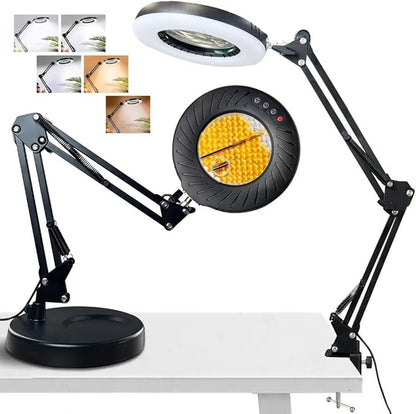 10X15X Magnifying Glass with Light and Stand 2-in-1Magnifying Lamp-5 Color Modes Stepless Dimmable Real Glass Lighted Magnifier-Hands Free Desk Magnifying Glass with Light for Work Reading Maintenance - LeafyLoom