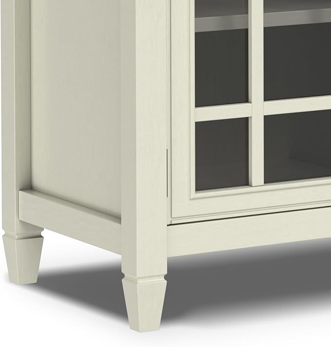 SIMPLIHOME Connaught Low Storage Cabinet, 60 inch, Antique White - LeafyLoom