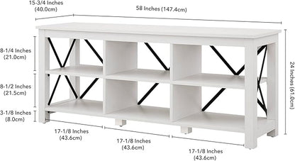 Henn&Hart Rectangular TV Stand for TV's up to 65" in White, TV Stands for the Living Room - LeafyLoom