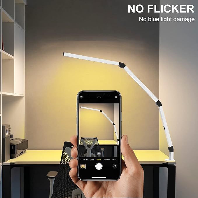 LED Desk Lamp with Clamp, Dual Light Table Lamp with Adjustable Swing Arm, Eye-Care 4 CCT Modes & 5 Brightness Levels Clip-on Table Light Architect Modern Desk Light for Home Office - LeafyLoom